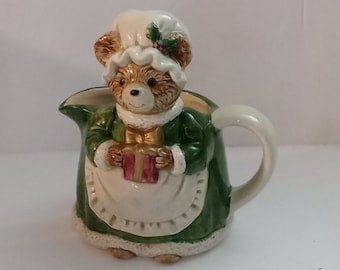 Vintage Otagiri Christmas Mother Bear Creamer Victorina w/ Present & Holiday (cb2)