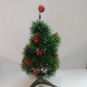 Vintage Christmas Tree Plastic with Red Berries & Topper Funky Holiday Decorations (cb2)