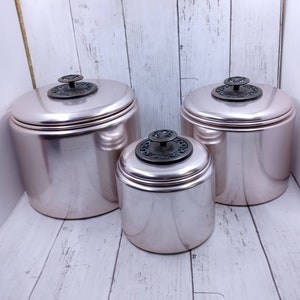 Vintage Mirro Aluminum Canister Set of 3 Rose Color Metal Decorative Handle USA