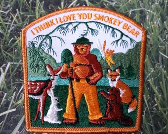 Vintage Smokey The Bear Large Patch &quot;I Think I Love You Smokey Bear&quot; Stream Fox Deer Rabbit BeaverNew Old Stock  (1@1)