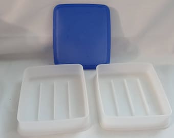 Vintage Tupperware Azul Hot Dog Titular 3pc Set (bin7)