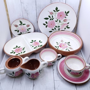 Vintage Wild Rose by Stangl Pottery Dinnerware Mid Cent Modern Pink Flowers