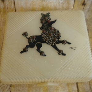 Vintage French Poodle Dog Plastic Trinket Box (11)