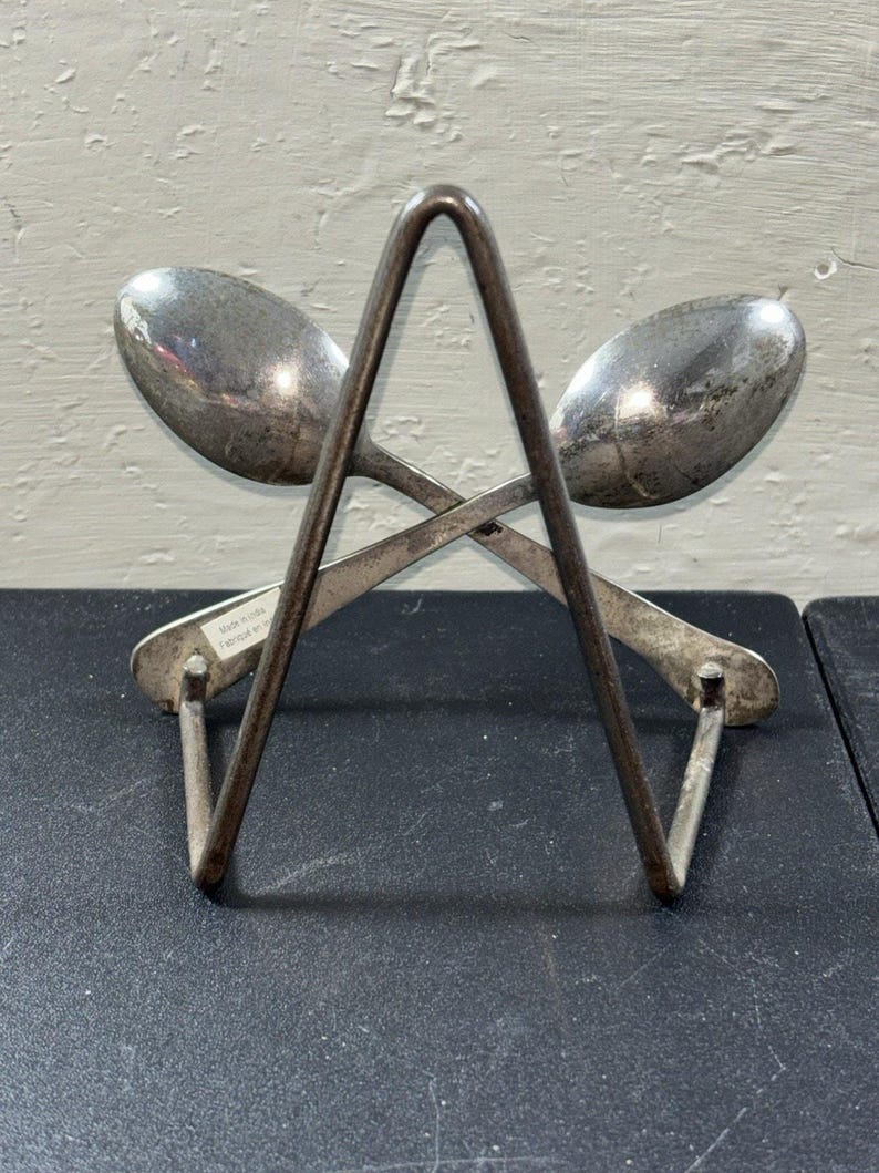 Anthropologie Crossed Silver Plated Spoon Stand Plate/Napkin/Art Holder 4.75” image 3
