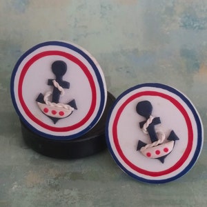 Vintage 3D Nautical Anchor Clip On Earrings 80s Red White & Blue Sailing Jewelry (jb)