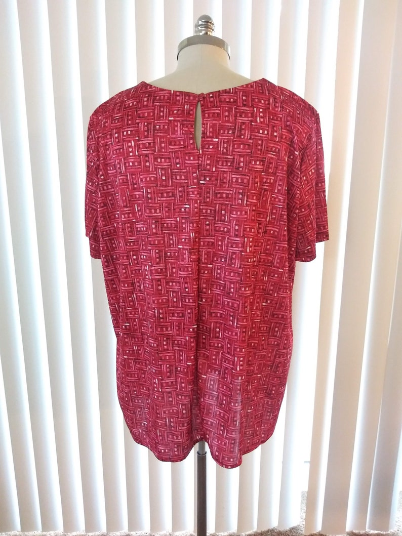 vc2 80s Vintage Stretchy Red /& Black Blouse Plus Size 2X Short Sleeves Block Pattern New