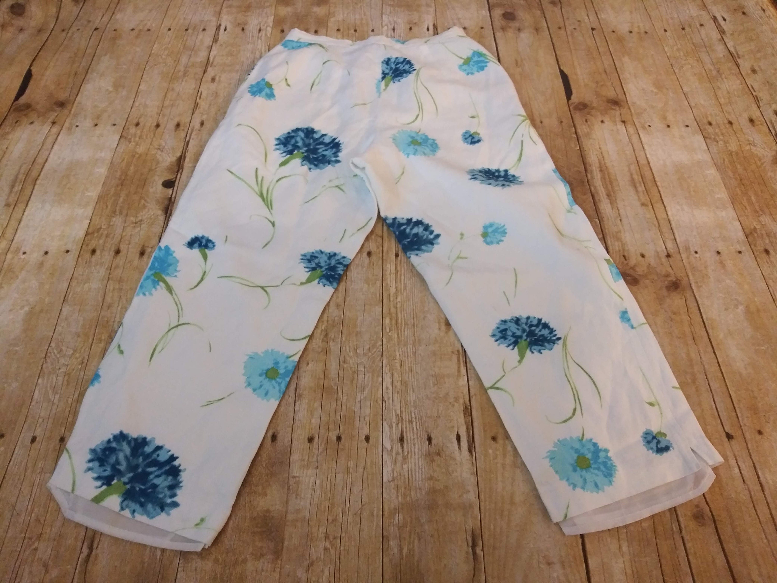 Vintage Bob Mackie Lined Linen White Pants Blue Flowers Green - Etsy