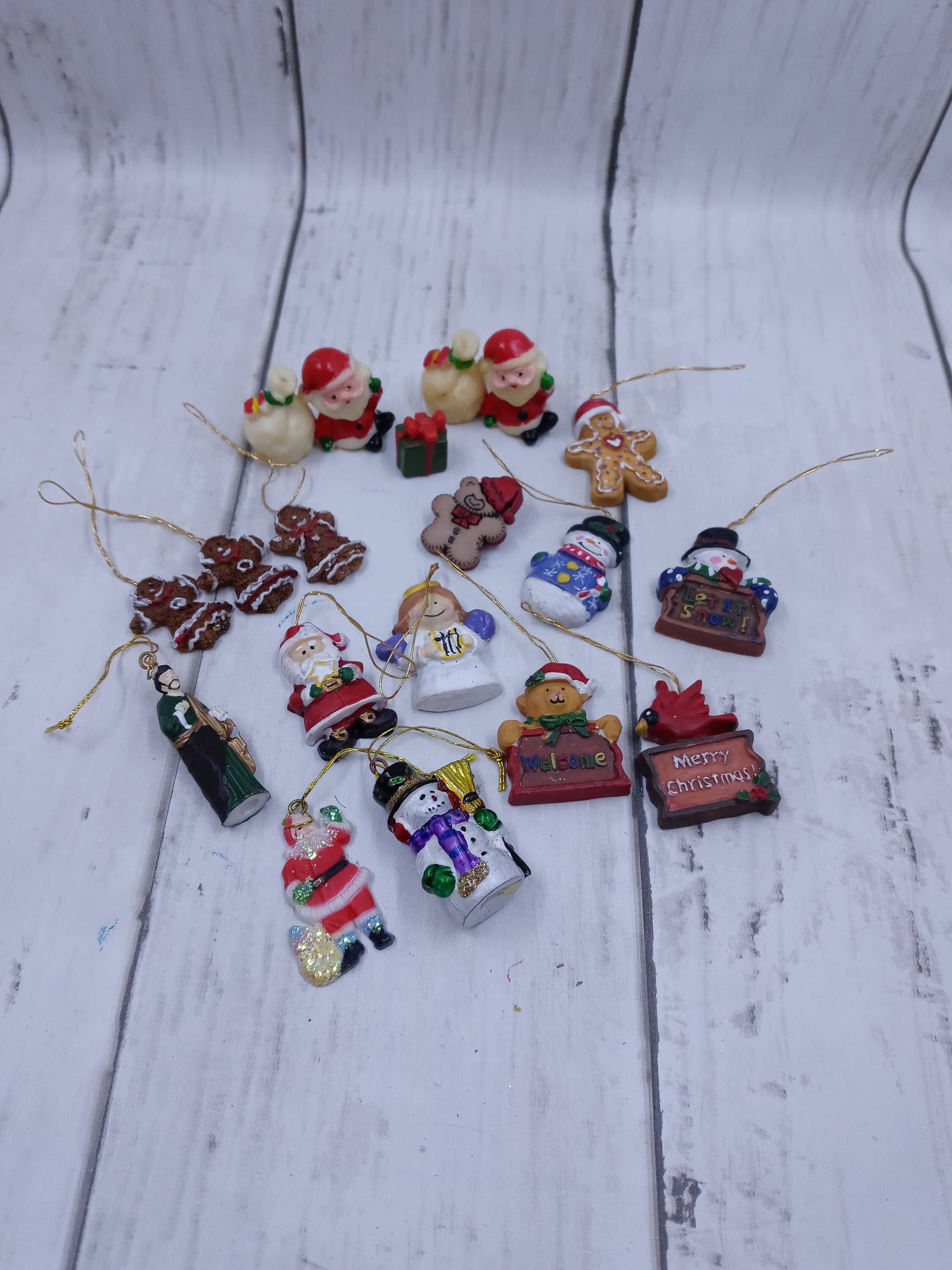 Vintage Mini Christmas Tree Ornaments Set of 14 Resin Santa Etsy