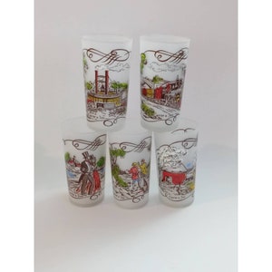Vintage Currier & Ives Country Drinking Glasses Set of 4 Frosted Highballs (gb)