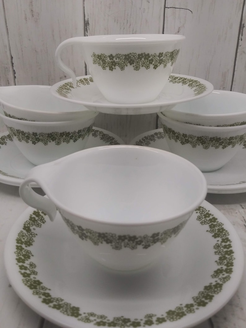 Corelle Spring Blossom Tea Cups and Saucers Set of 6 Green & Etsy