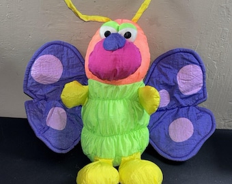 Vtg Mervyns Playful Pals Neon Plush Butterfly Stuffed Animal Parachute Nylon