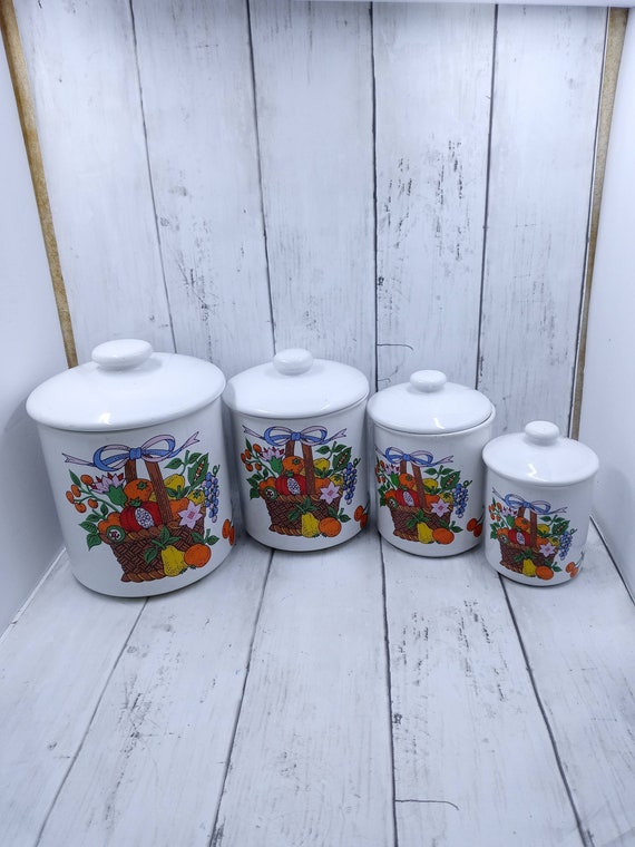 Vintage Ceramic Canister Set of 4 Stacking Colorful Fruits in Etsy