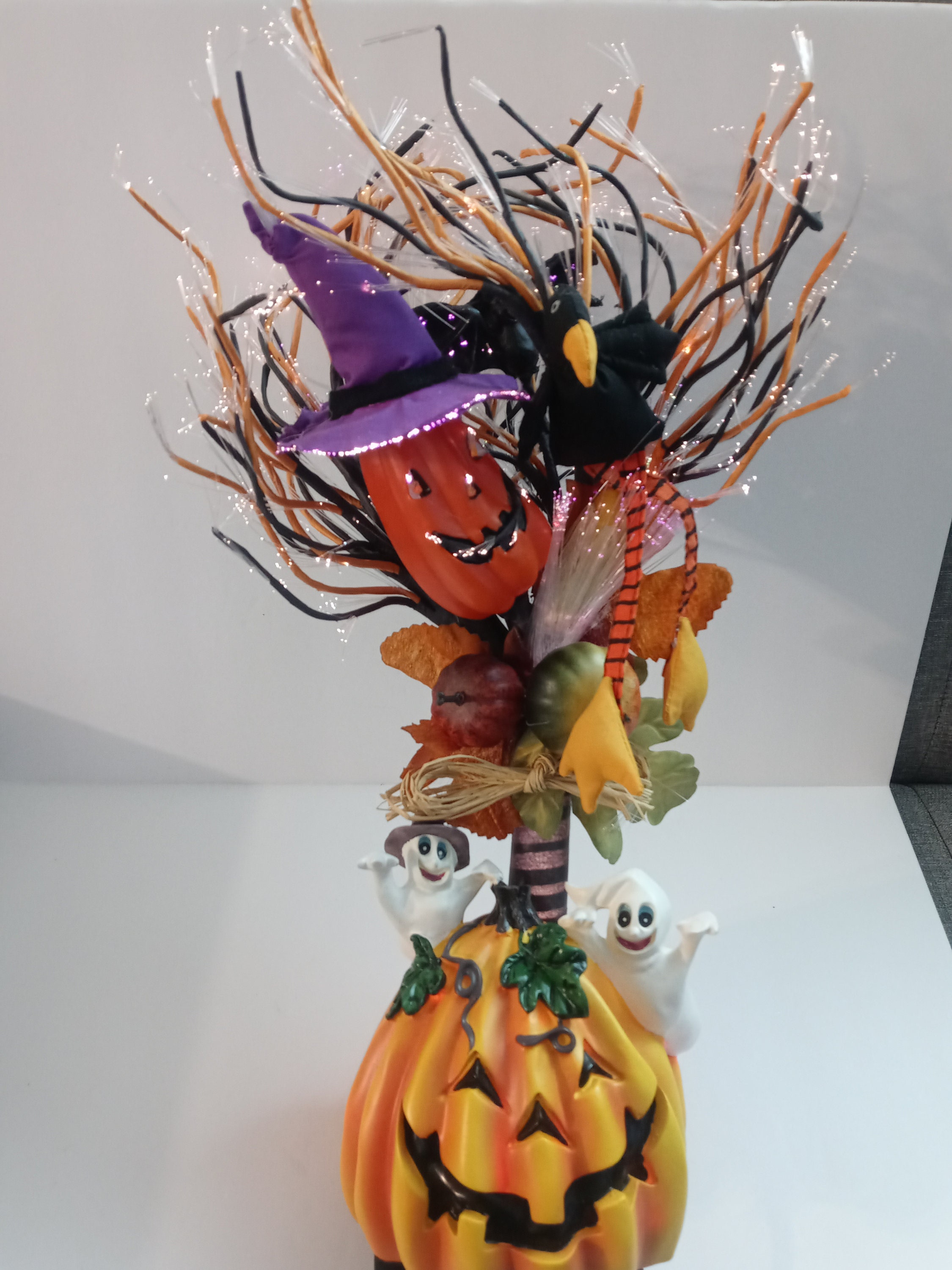 Vintage Creepy Halloween Fiber Optic Tree Jack o Lantern Witch Etsy
