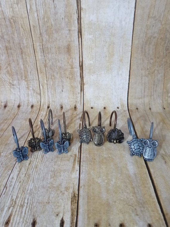 Owl Turtle Butterfly & Shell Shower Curtain Hooks Set of 12 Metal Silver  and Brass Bathroom Decor Hooks j -  Canada