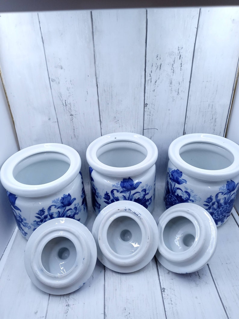 Vintage Flow Blue Floral Canister Set of 3 Heavy Blue & White Etsy