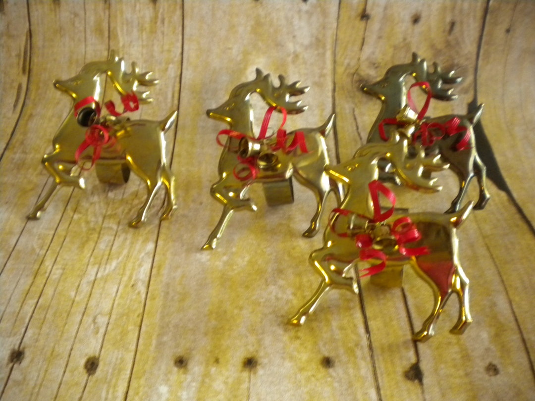 Vintage Brass Color Reindeer Napkin Ring Holders Festive Christmas