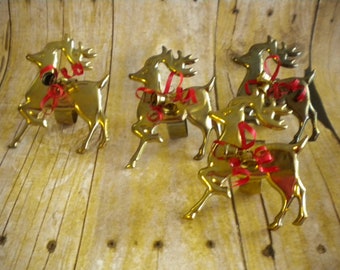 Vintage Brass Color Reindeer Napkin Ring Holders Festive Christmas Table Decorations  (j)