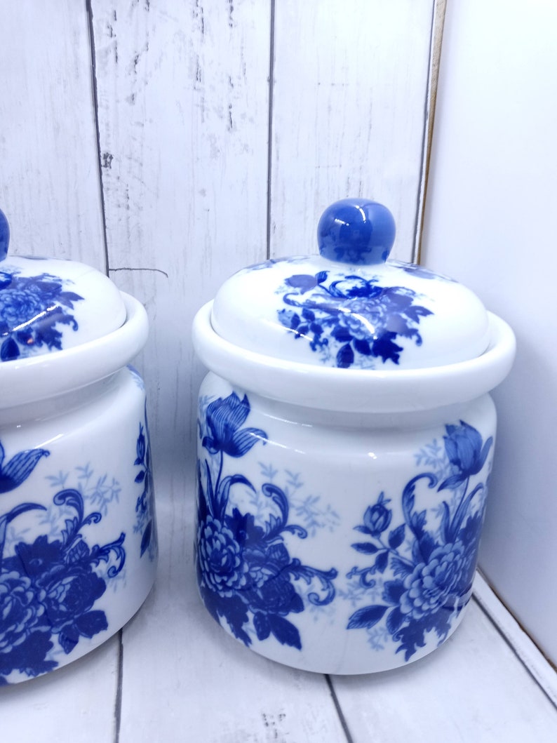 Vintage Flow Blue Floral Canister Set of 3 Heavy Blue & White Etsy