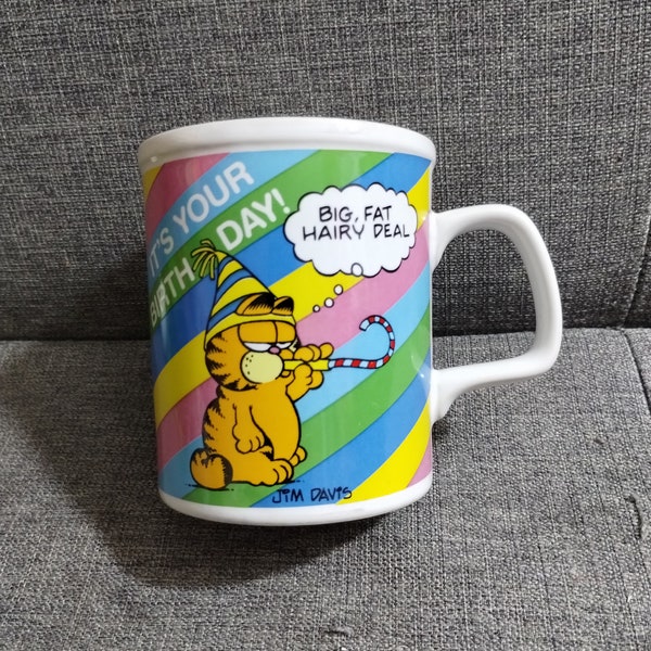 Vintage Garfield Jim Davis Coffee Mug Happy Birthday "Big Hairy Deal" Cat Enesco 1978 (eb c)