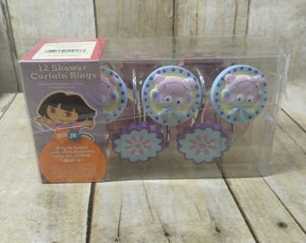 Vtg Dora the Explorer & Boots the Monkey Shower Curtain Rings Hooks Set of 12