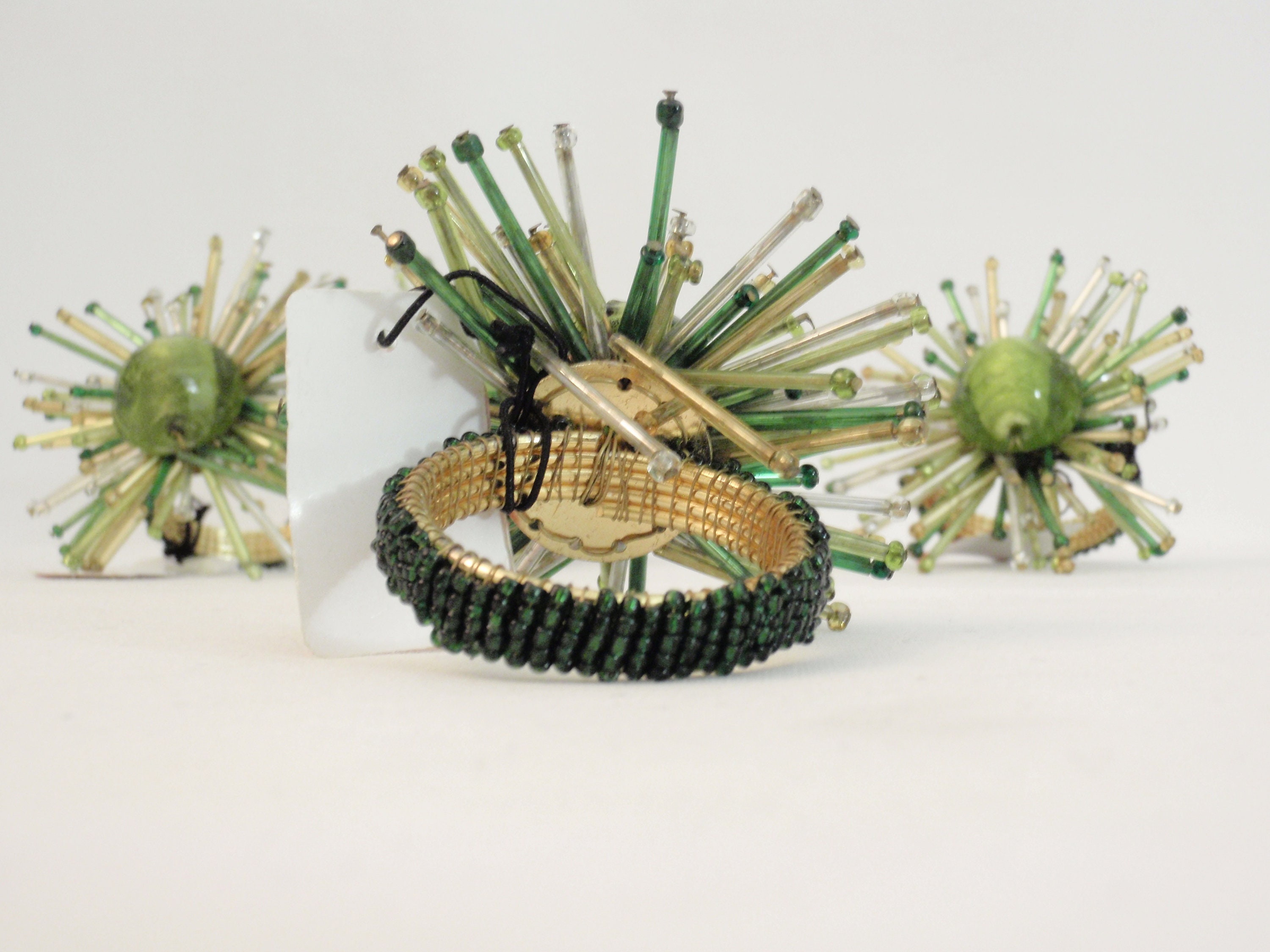Green Starburst Beaded Napkin Rings New Pier 1 Napkin Holder Etsy