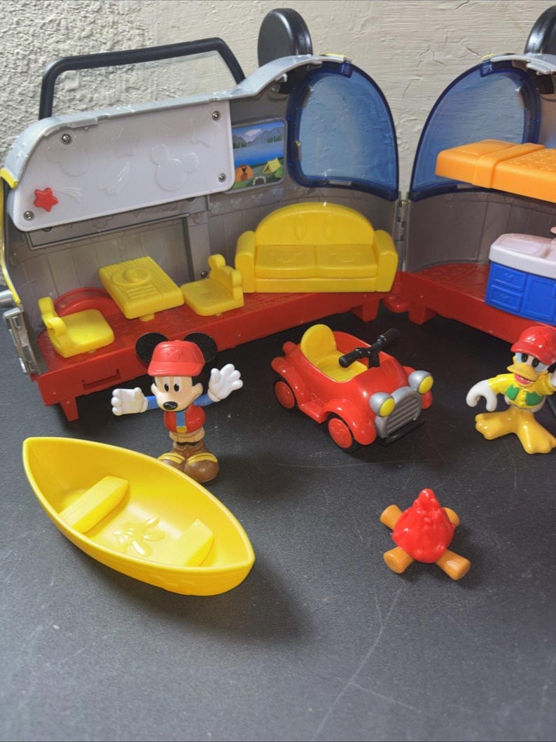 Mickey Mouse Clubhouse Playset Lot Firetruck RV Camper Farm Truck Jeep & Figures image 10