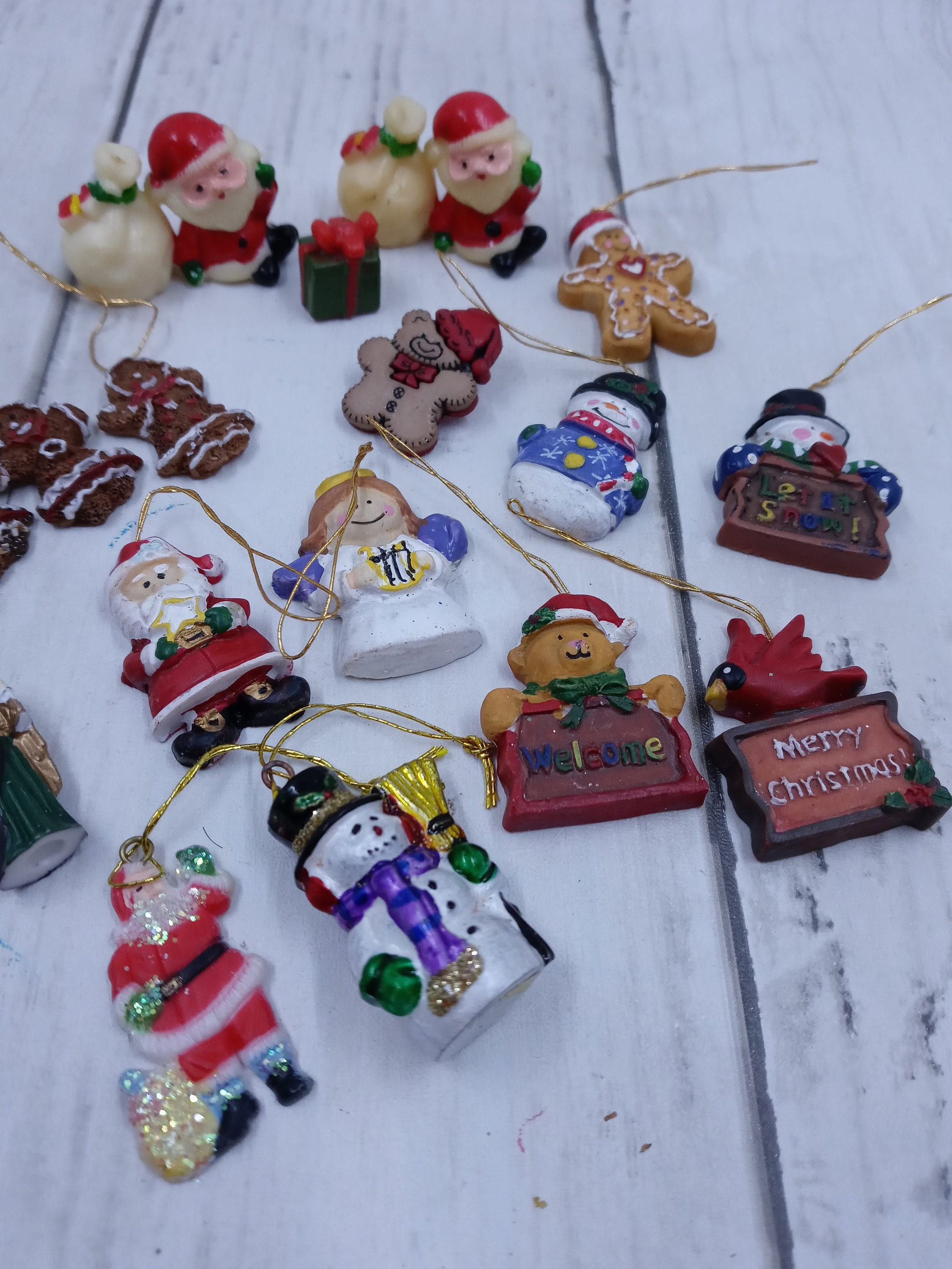 Vintage Mini Christmas Tree Ornaments Set of 14 Resin Santa Etsy