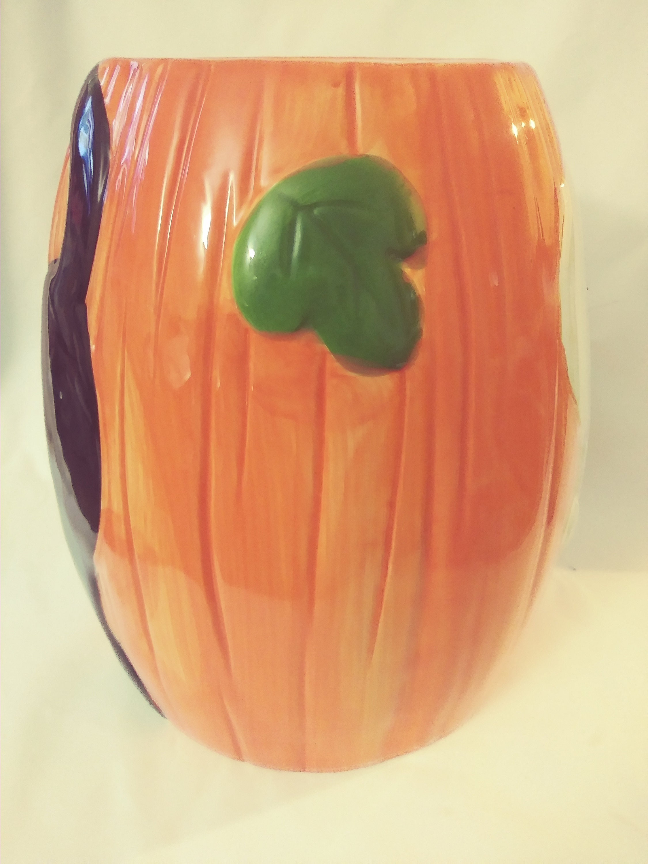 Ceramic Halloween Jackolantern Vase or Bowl Black Cat and Etsy