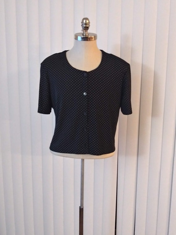 vc2 90s Crop Top Black /& White Polka Dot Blouse Vintage Plus Size 1618 Short Sleeves Stretchy Shirt