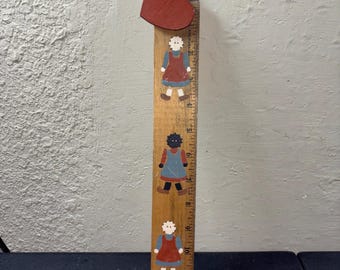 Cottage Core Garden Prairie Children Painted Vintage 1980s Wooden Ruler Folk Art