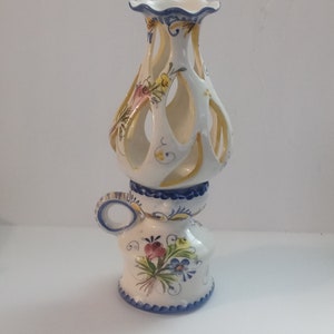 Bougeoir floral vintage Portugal Belle décoration peinte à la main (étagère)
