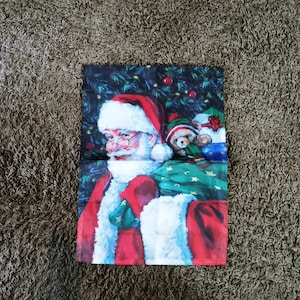 Vintage Weihnachtsmann Spielzeugtasche Sack Flagge Kleiner Meter / Garten Dekoration Teddy Bär Baum 15"x 11" (Pfund)