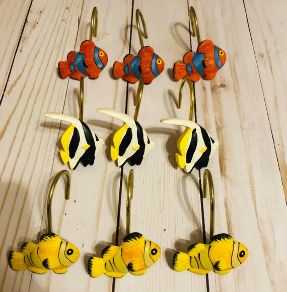 Exotic Fish Shower Curtain Hooks Set of 9 Bathroom Decorations Etsy