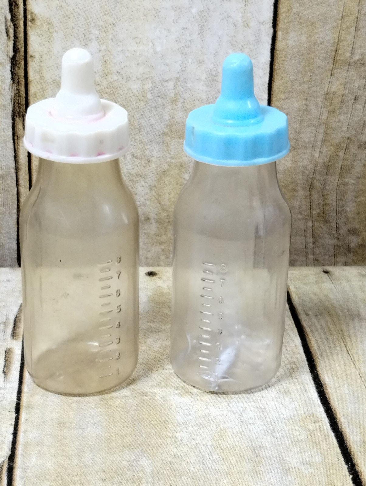 Vtg Doll Baby Bottles Plastic Blue And White 4.5"