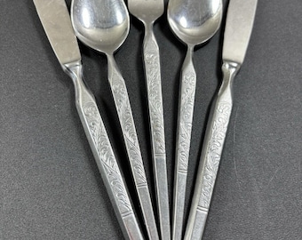 5 Stanley Roberts WINTHROP Teaspoons Forks Knives Japan Flatware 6-7/8"