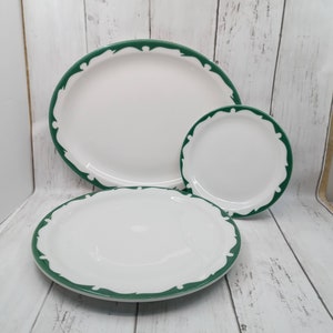 Vintage Wintergreen Restaurantware Plates by Shenago China USA  Green Wave Trim