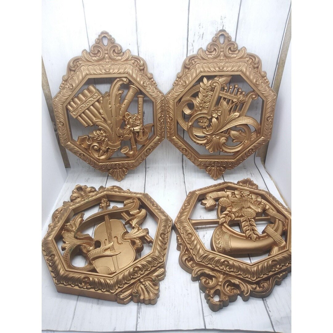 HOMCO Golden Musical Instruments Wall Art 4 Gold Octagon Victorian Look ...