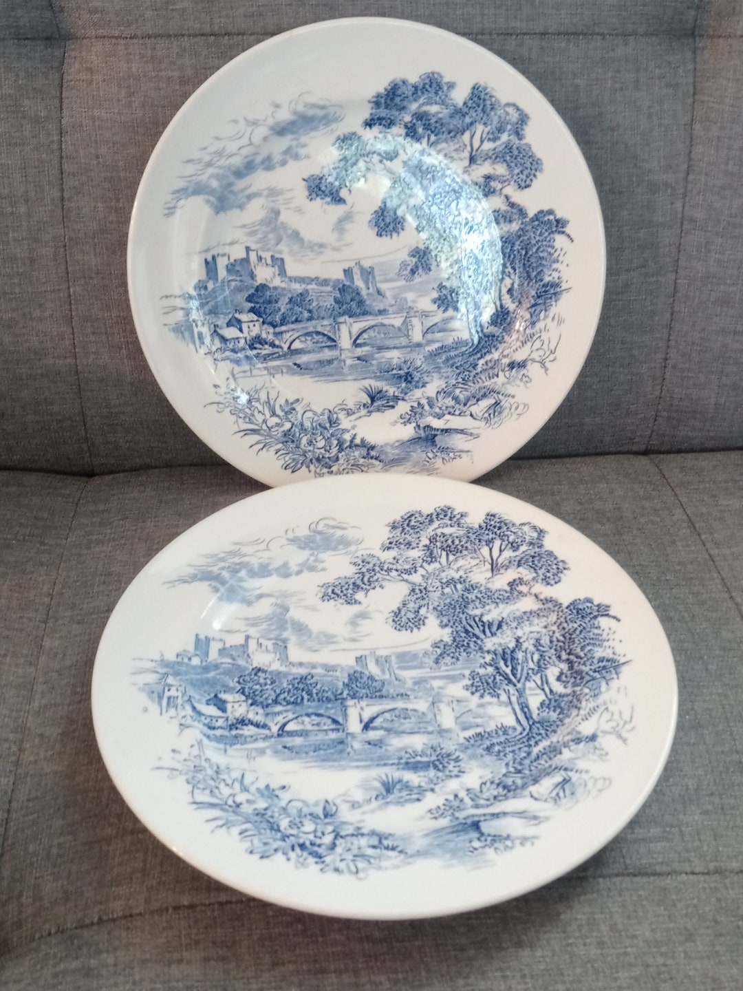 Vintage Wedgwood Countryside Dinner Plate Blue & White Set of 2 Castle