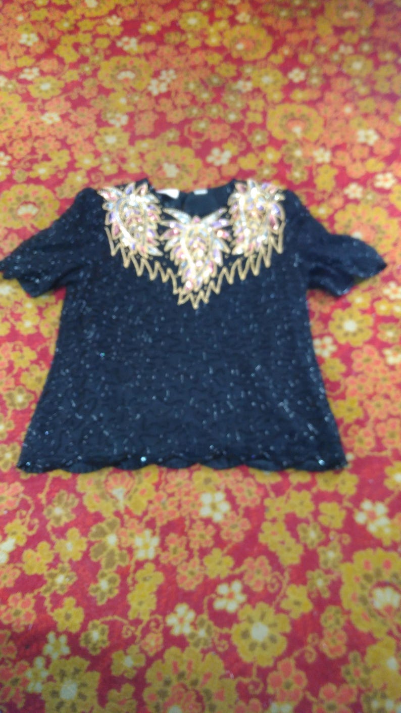 Laurence Kazar 1990s Beads /& Sequence Blouse Size XL Scalloped Edge Vintage Women/'s Fashion Clothing vc2