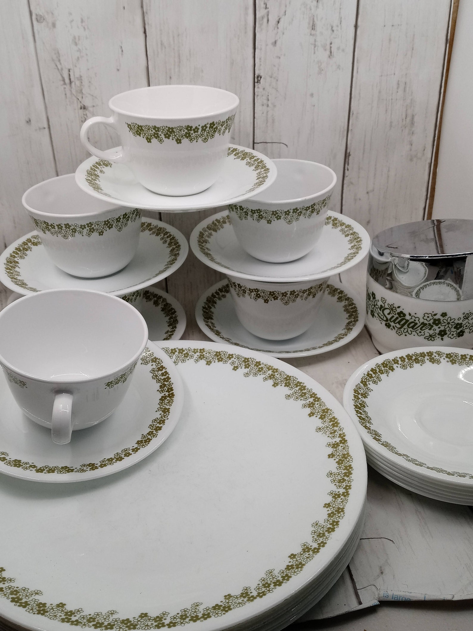 Vintage Corelle Spring Blossom Dinnerware Green & White Floral Etsy