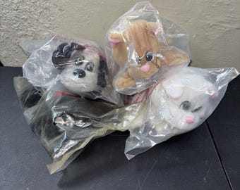 4 Vtg 1980s Pound Puppies Purries Baby Newborn Tonka Plush Animals Sealed NOS