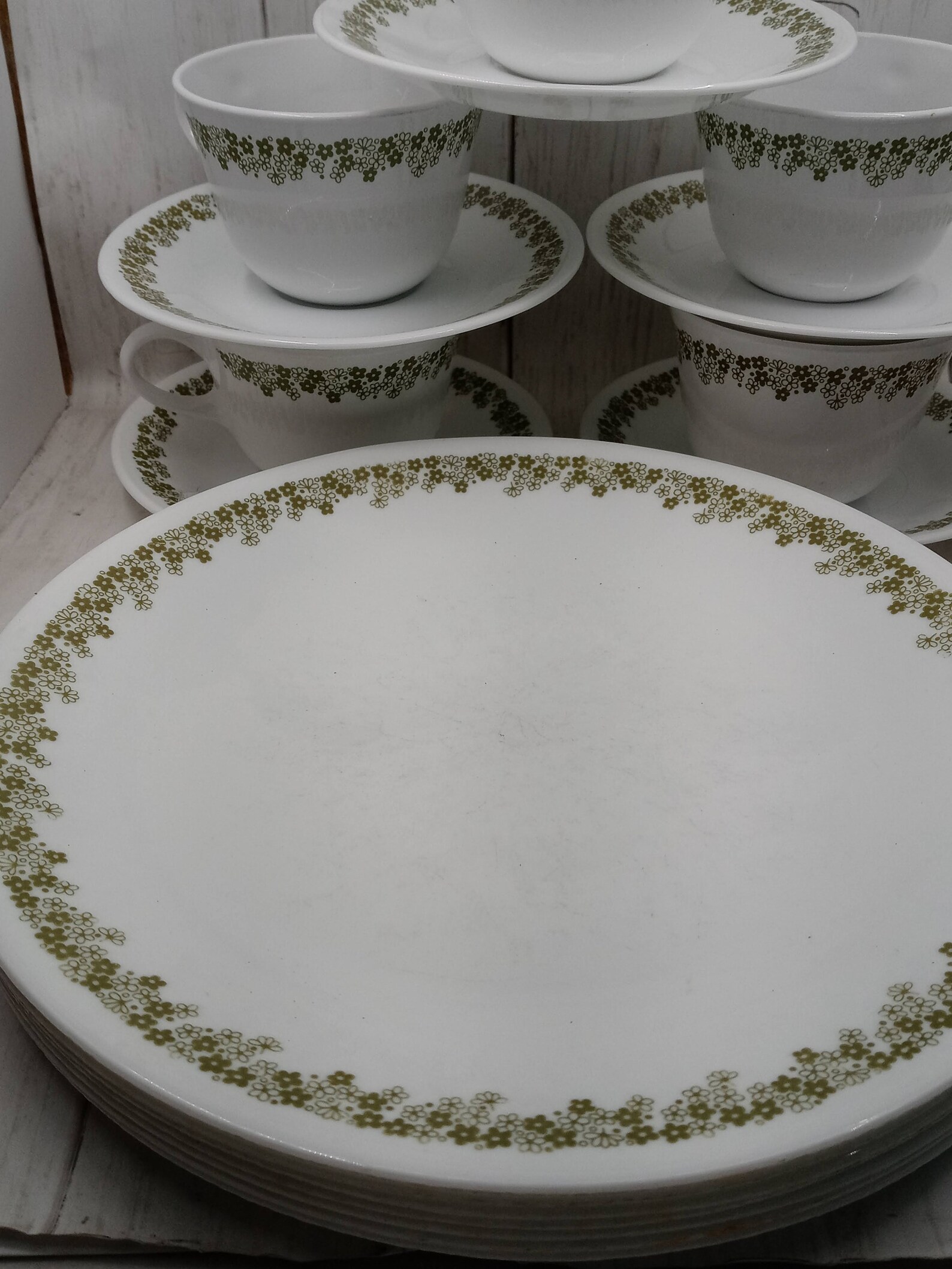 Vintage Corelle Spring Blossom Dinnerware Green & White Floral Etsy