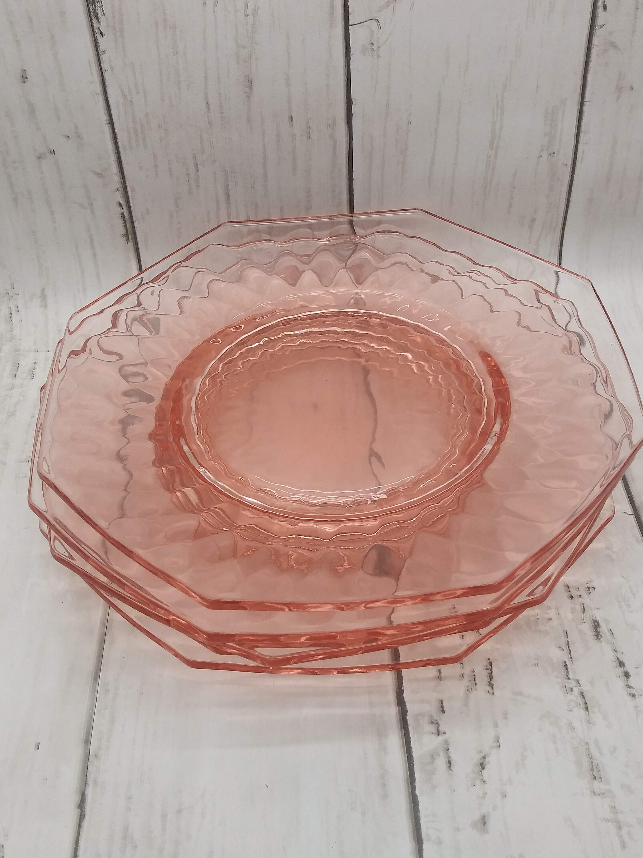 Vintage Blush Pink Depression Glass Salad Dessert Plates Hex Etsy