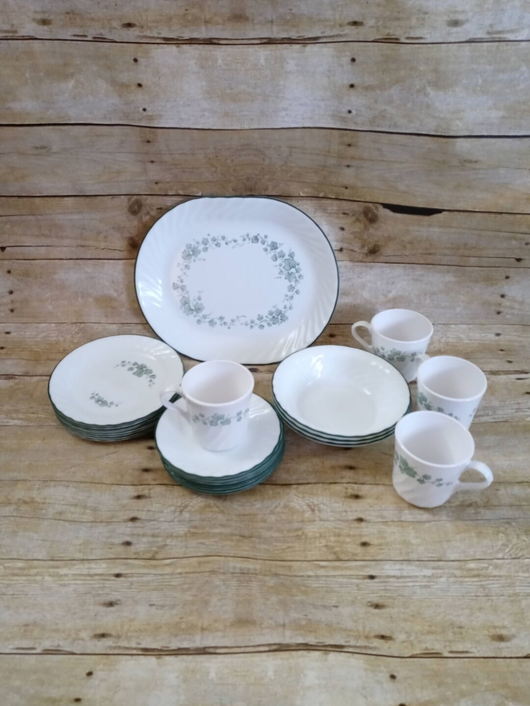 Vintage Callaway Corelle Dinnerware by Corning Green Leaves/ Vines
