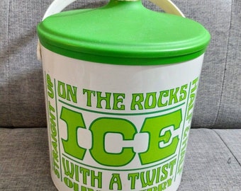 Vtg Cheinco On The Rocks Ice Bucket Lime Green White Funky 1970s