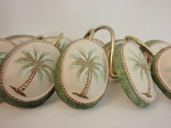 Palm Trees Shower Curtain Hooks Tropical Bath Rings Set Of 12 Etsy