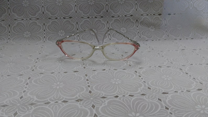 Vintage Girls Child's Eyeglasses Pink Edges Silver Sides with Infinity Symbol 1980's For Frames Only EB image 3