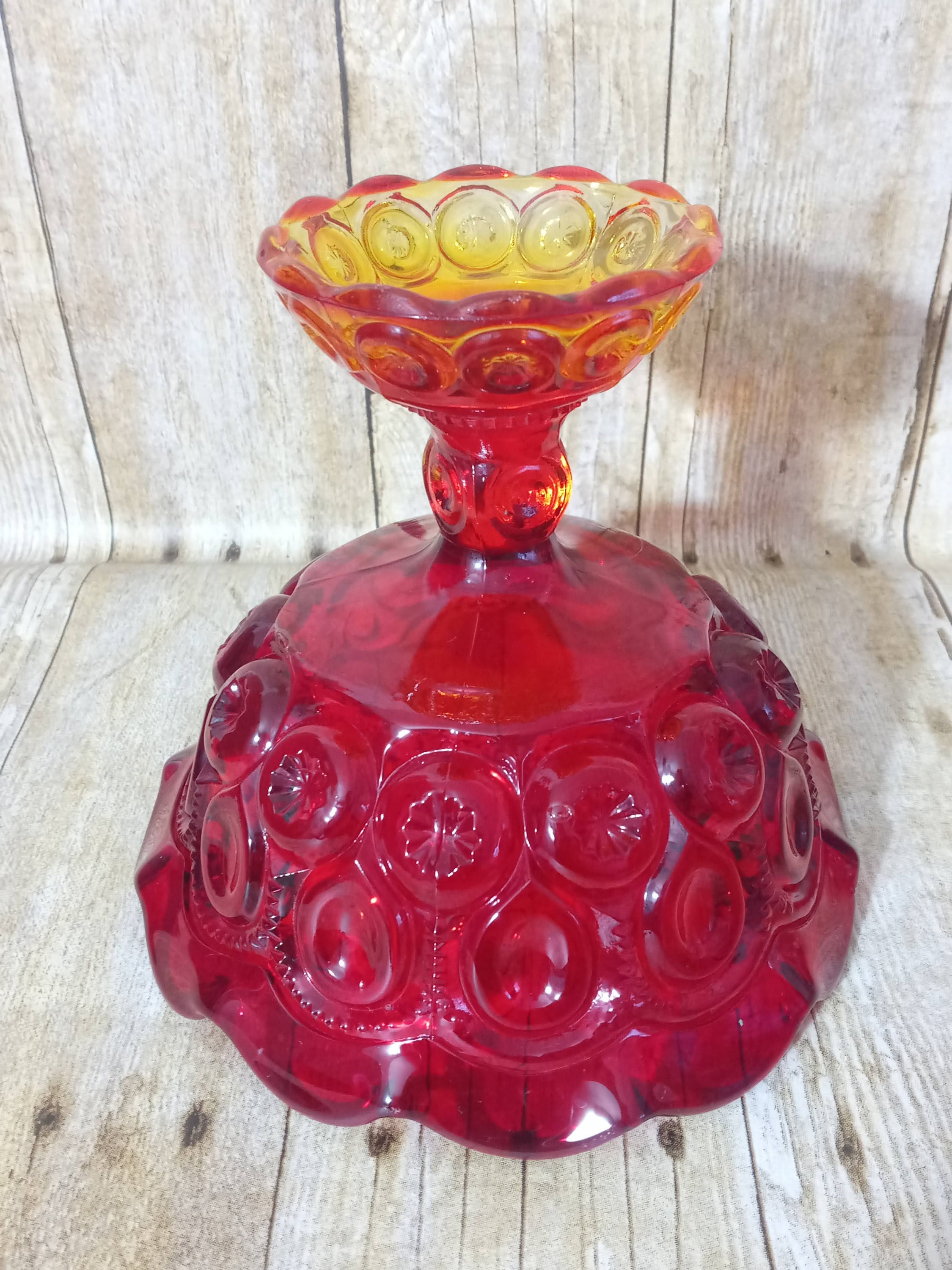 Vintge L.E. SMITH Moon and Star Red AMBERINA Glass Compote Etsy