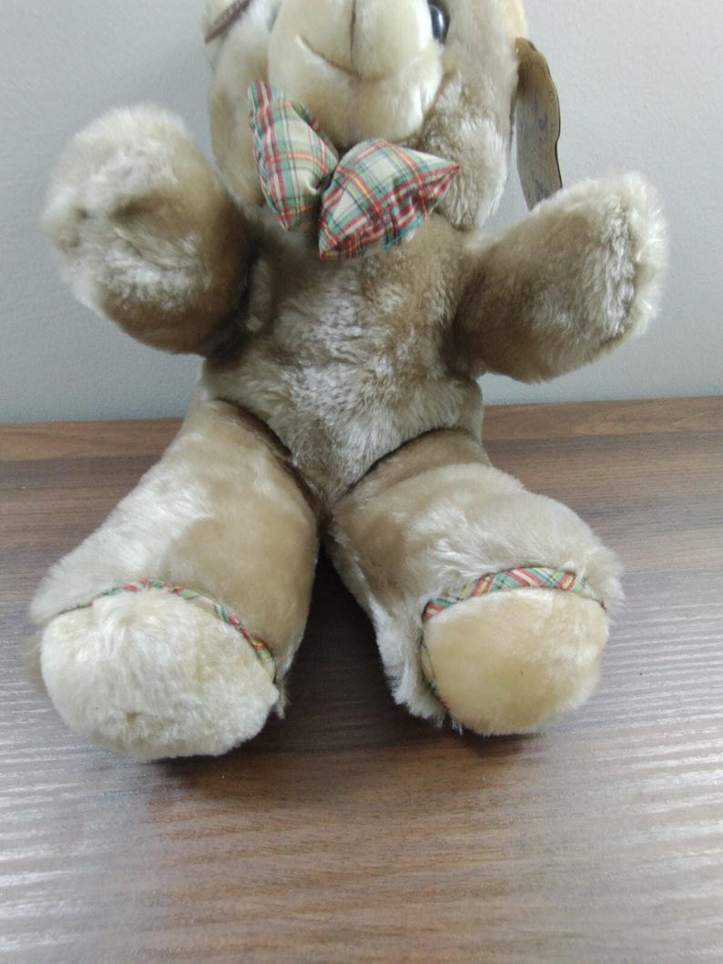 Vtg Cuddle Wit Teddy Bear Beige Plush 18” Stuffed Animal Plaid Bow Tie ...