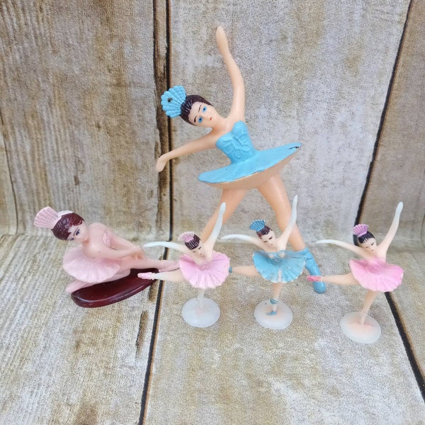 Vintage Ballerina Cake toppers 5 Assorted Size Figures (b1)